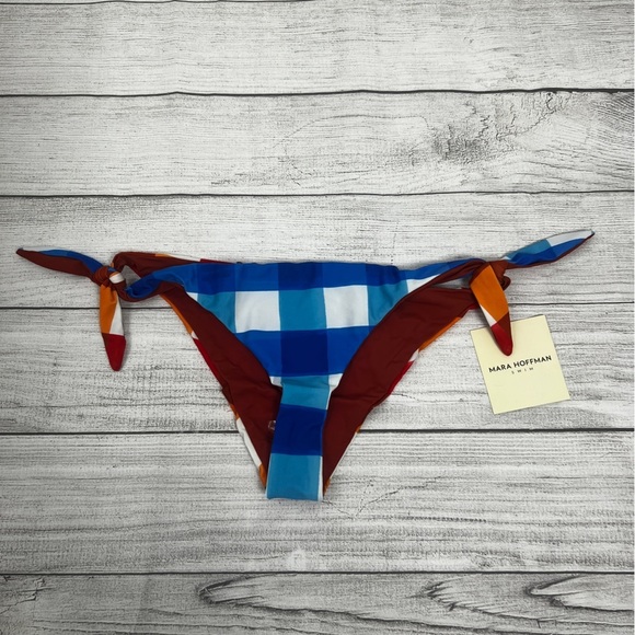 NEW Mara Hoffman Sita Side Tie Bikini Bottoms In White Multi Check UPF50+ Sz XL - Picture 2 of 7